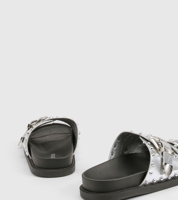 Western Studded Buckle Flat Sandals
