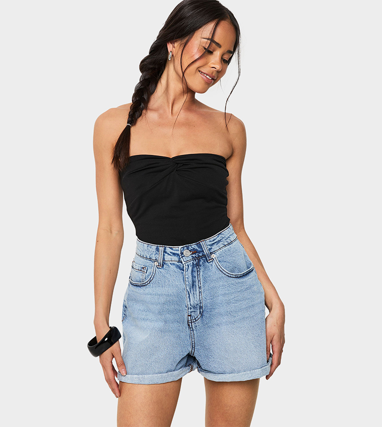 Faded Mom Fit Denim Shorts