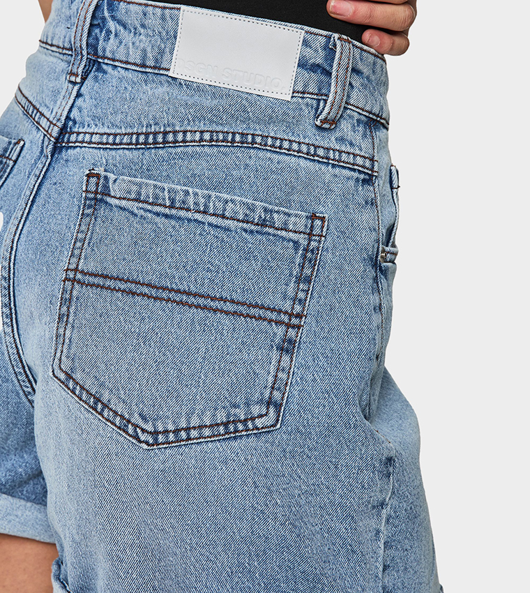 Faded Mom Fit Denim Shorts