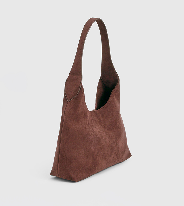 Faux Suede Structured Shoulder Bag