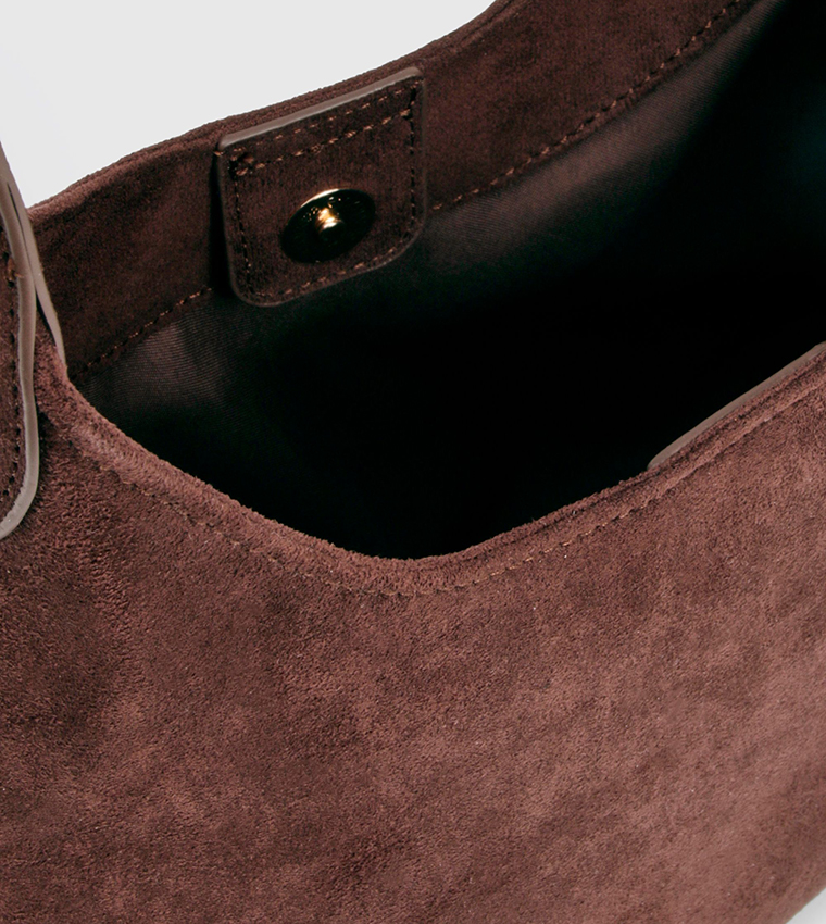 Faux Suede Structured Shoulder Bag