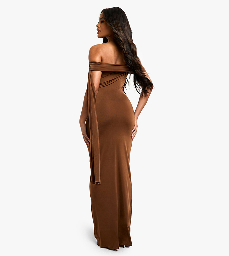 Twist Detail Off Shoulder Drape Maxi Dress