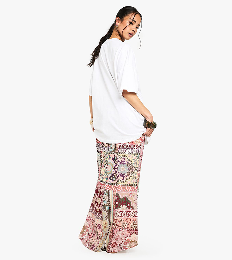 Patchwork Paisley Print Woven Maxi Skirt