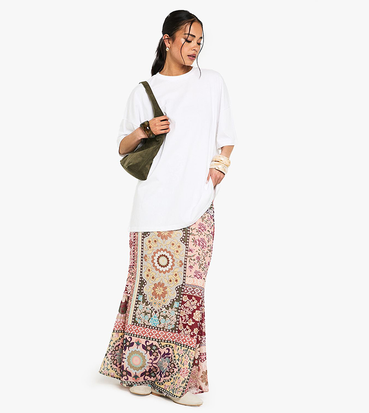 Patchwork Paisley Print Woven Maxi Skirt