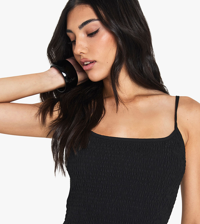Cotton Shirred Flippy Shoulder Strap Playsuit