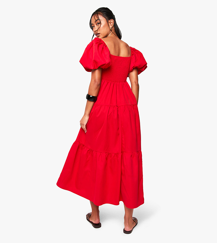 Tiered Shirred Midaxi Smock Dress