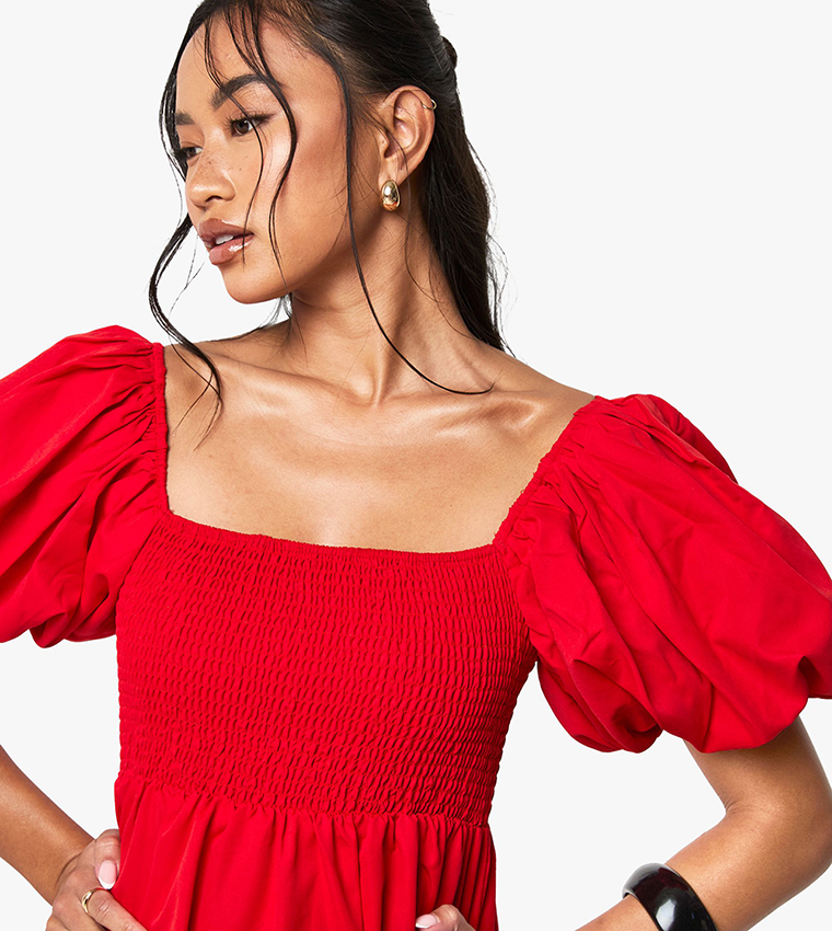 Tiered Shirred Midaxi Smock Dress