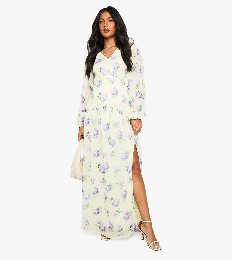Maternity Chiffon Long Sleeves Maxi Dress