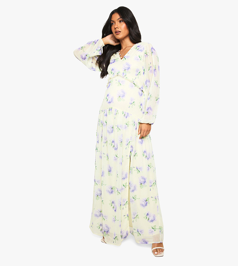 Maternity Chiffon Long Sleeves Maxi Dress