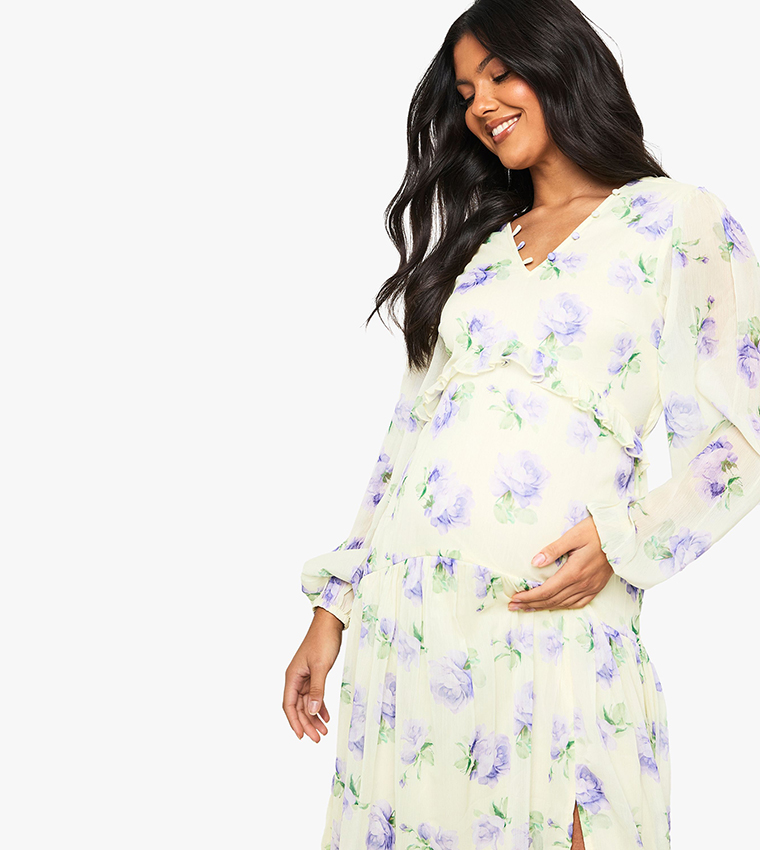 Maternity Chiffon Long Sleeves Maxi Dress