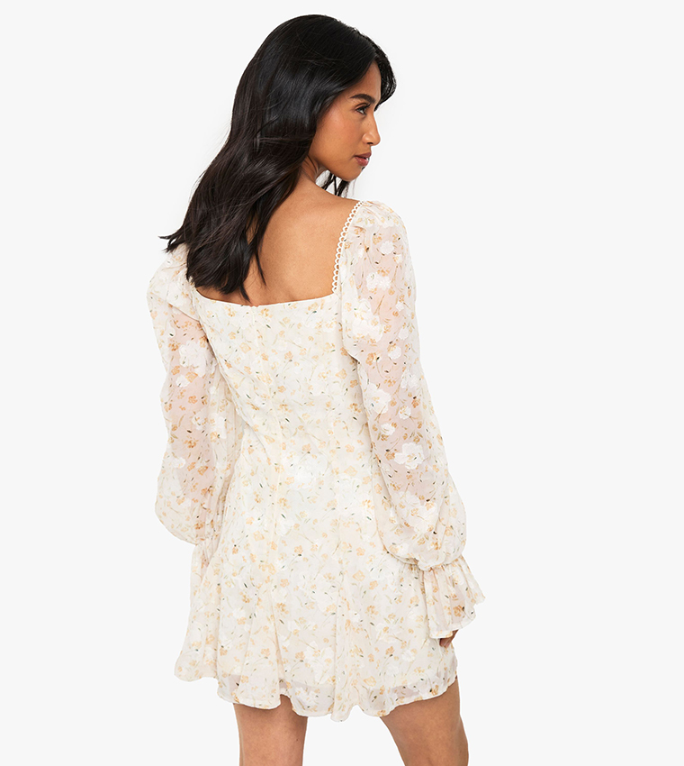 فستان ميني جاكار شيفون بأكمام واسعة للمقاسات الصغيرة  