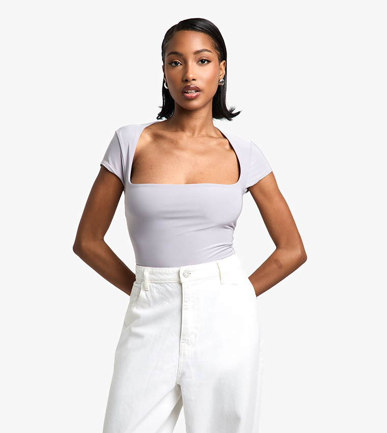 Double Layer Slinky Square Neck Bodysuit Top