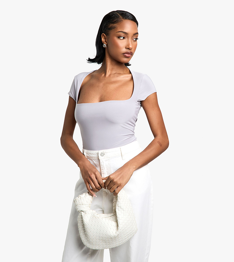 Double Layer Slinky Square Neck Bodysuit Top