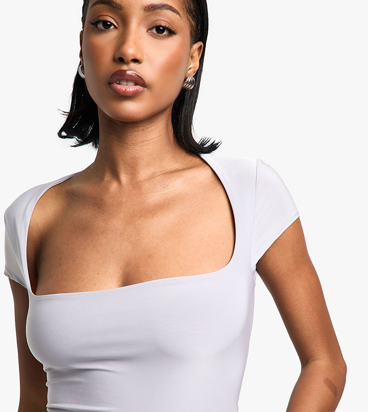 Double Layer Slinky Square Neck Bodysuit Top