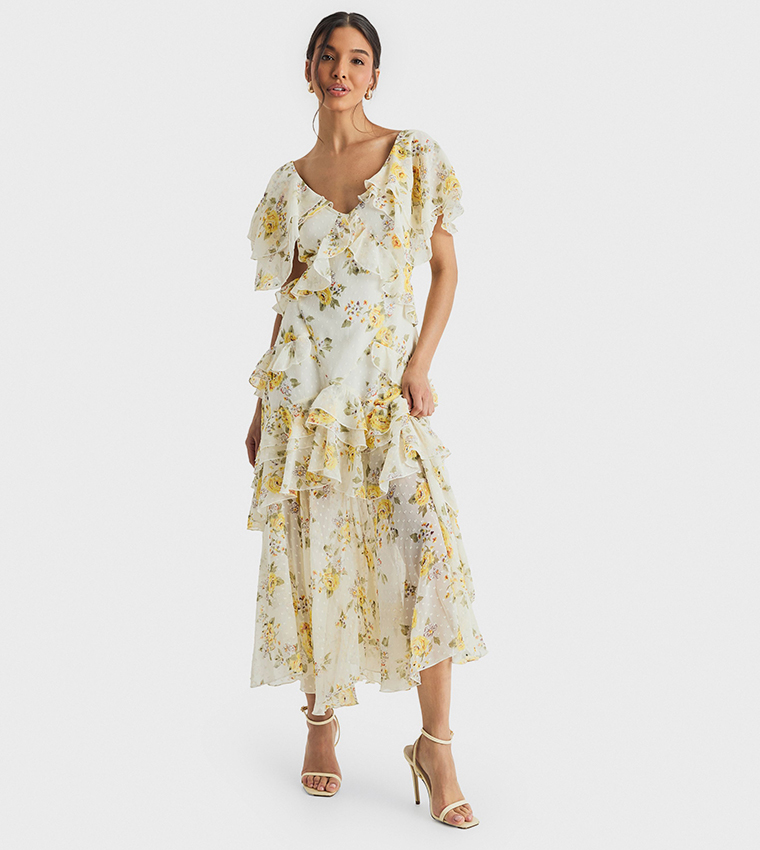 crochet detail maxi dress Mandie Hand Crochet Asymmetrical Maxi Dress / White | MESHKI