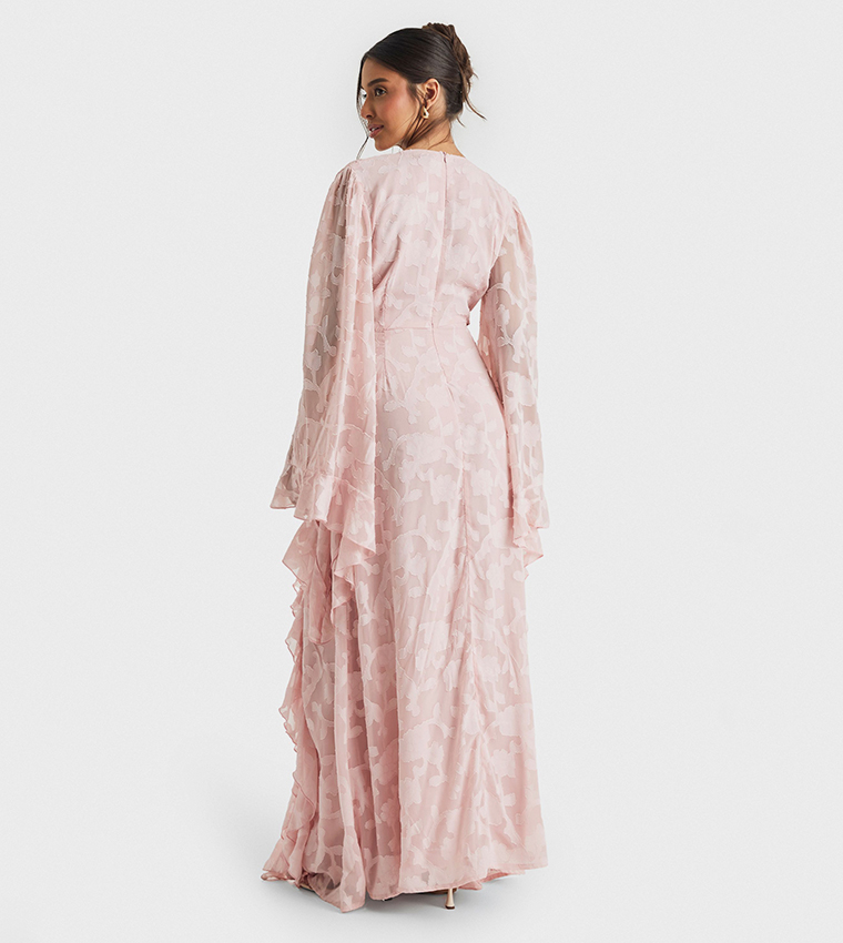 Textured Split Cut-Out Detail Maxi Dress