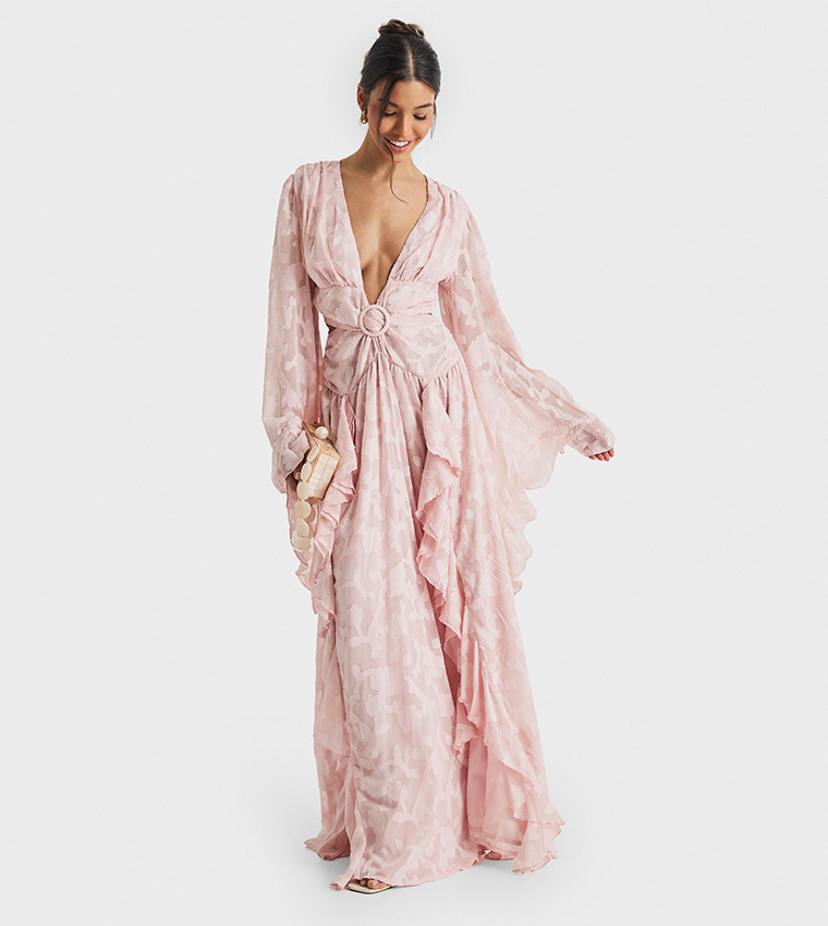 Textured Split Cut-Out Detail Maxi Dress