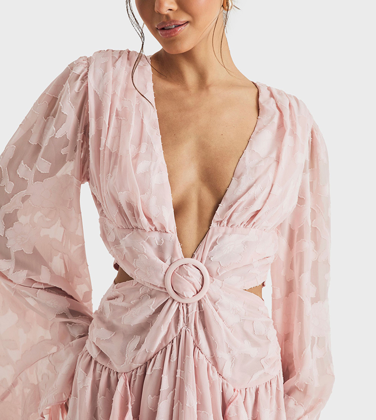 Textured Split Cut-Out Detail Maxi Dress
