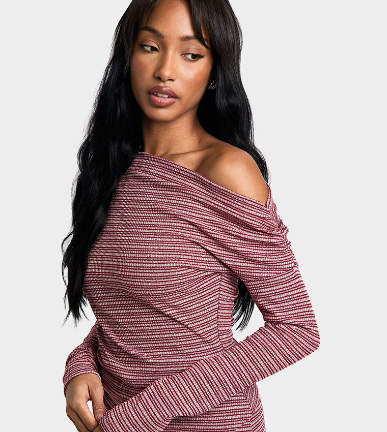 Striped Jersey Asymmetric Top
