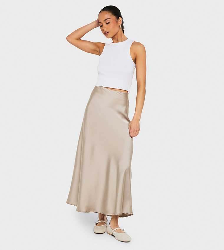 Satin High Waist Midaxi Skirt
