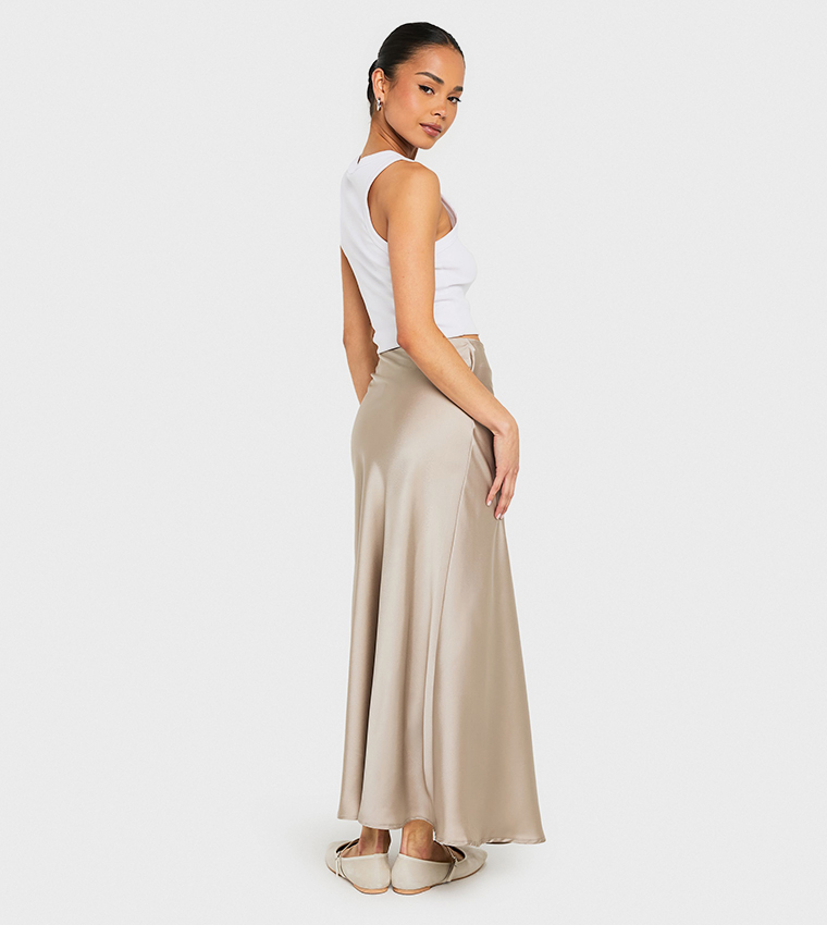 Satin High Waist Midaxi Skirt