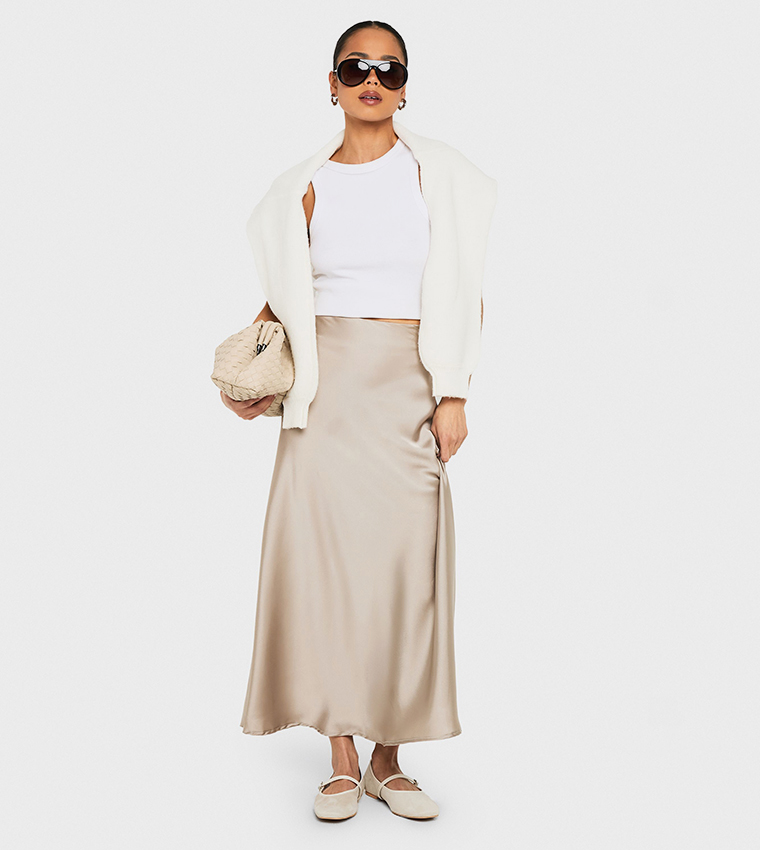 Satin High Waist Midaxi Skirt