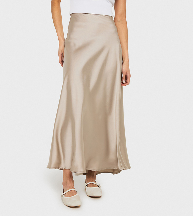 Satin High Waist Midaxi Skirt