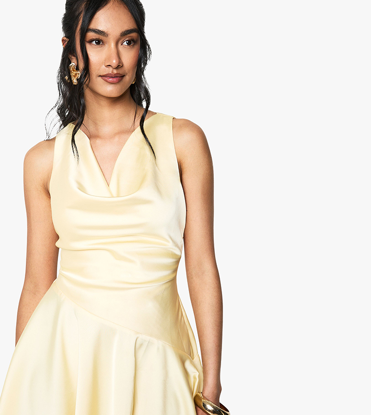 Satin Cowl Neck Mini Dress