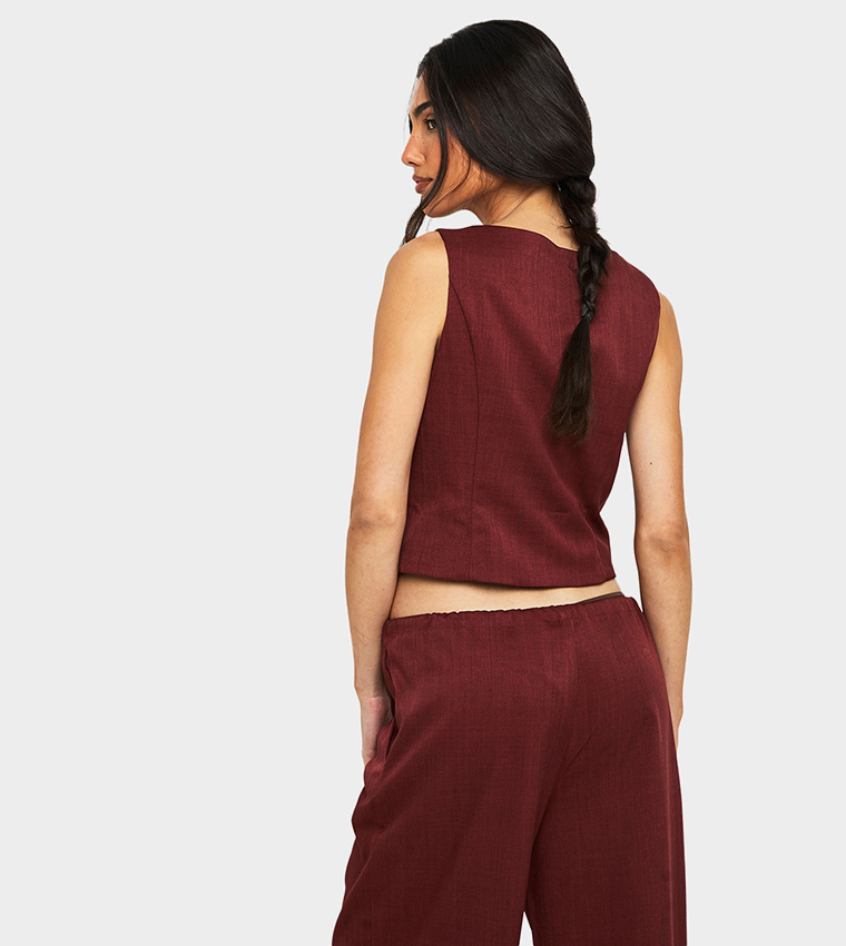 Linen Look Tie Front Crop Top