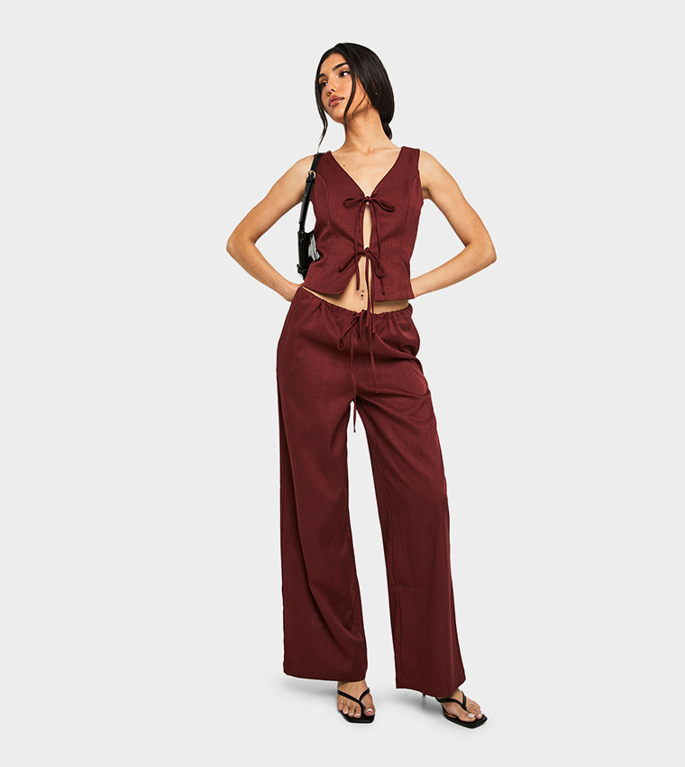 Linen Look Tie Front Crop Top