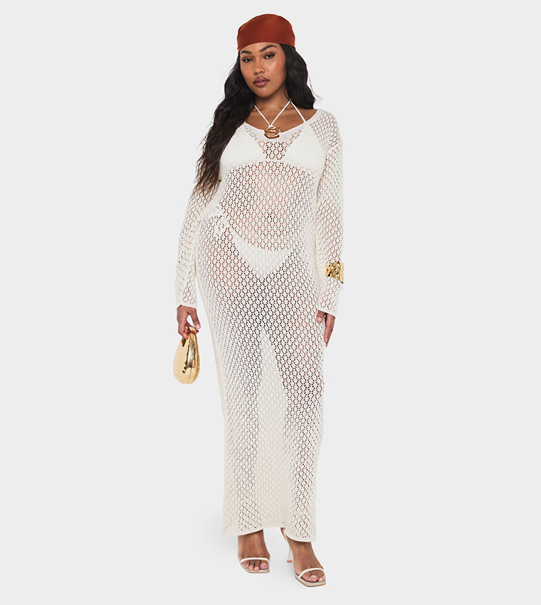 Curve Knitted Trim Detail Beach Maxi Dress