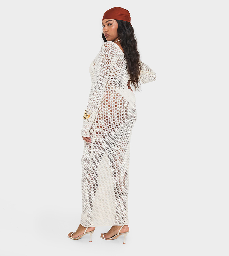 Curve Knitted Trim Detail Beach Maxi Dress