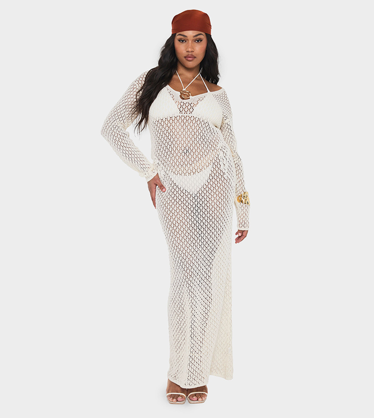 Curve Knitted Trim Detail Beach Maxi Dress
