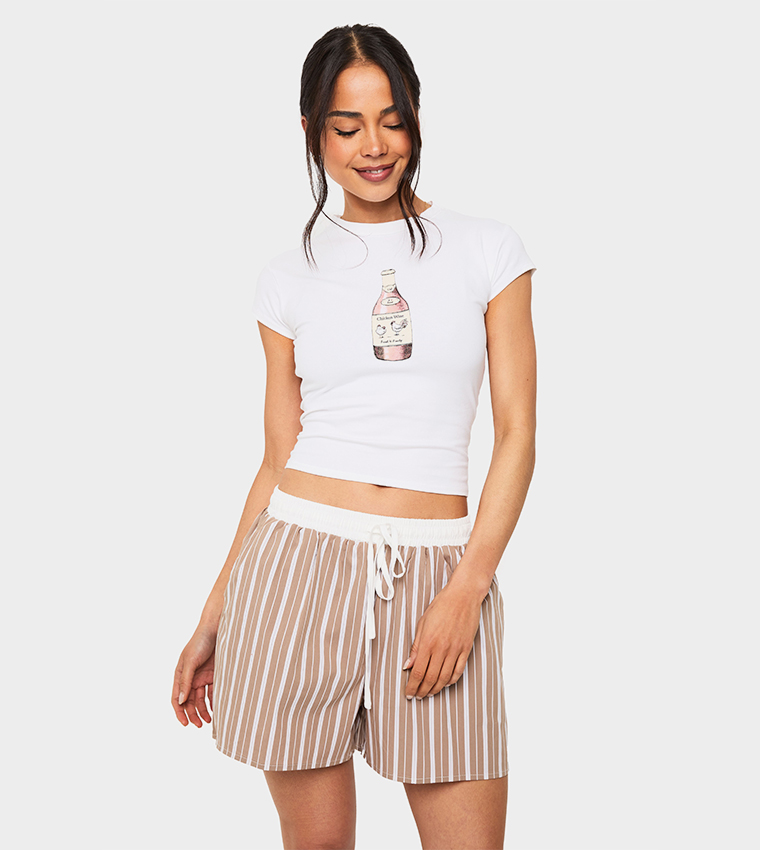 Printed Crew Neck Crop T-Shirt