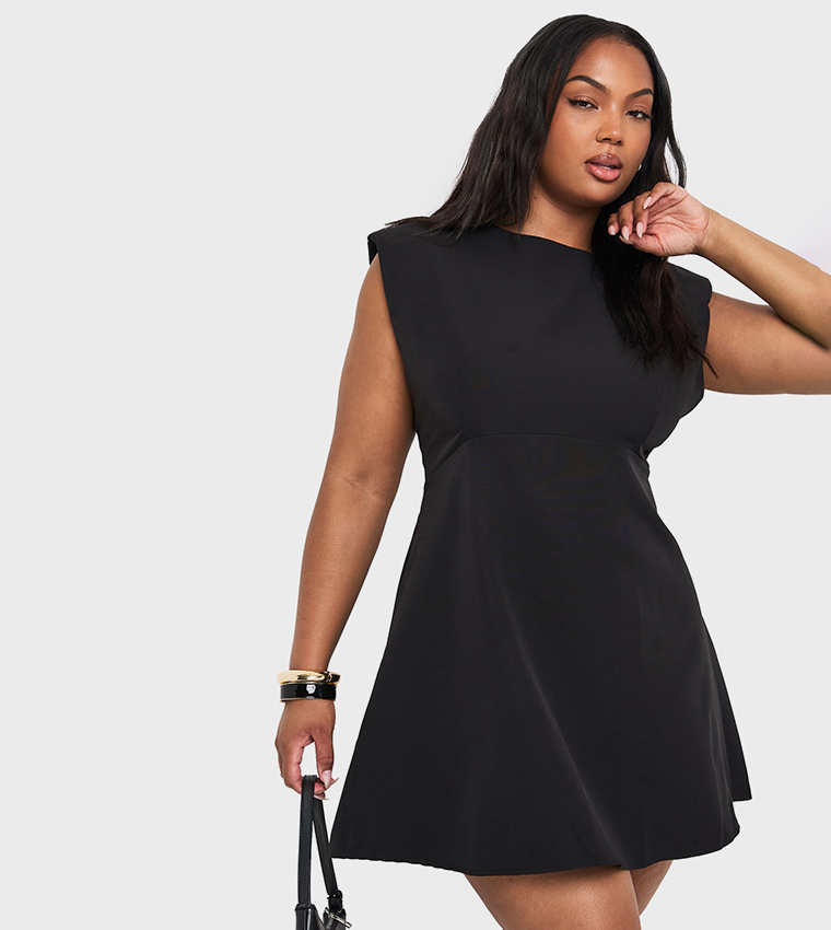 Buy Boohoo Curve Cap Sleeves Mini Dress In Black | 6thstreet Qatar Buy Boohoo Curve Cap Sleeves Mini Dress In Black | 6thstreet Qatar