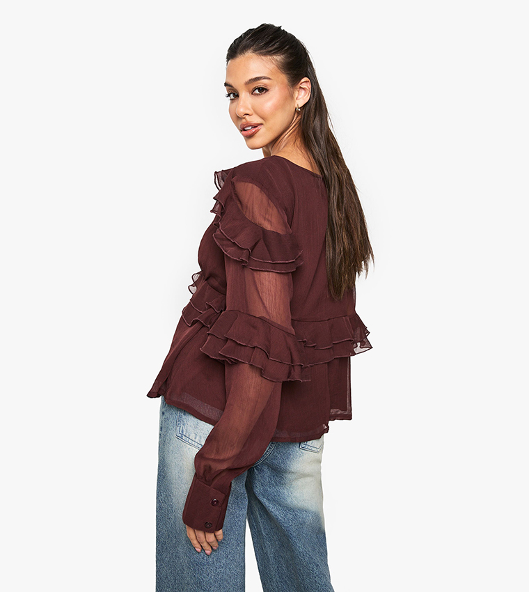 Ruffle Chiffon Long Sleeves Top
