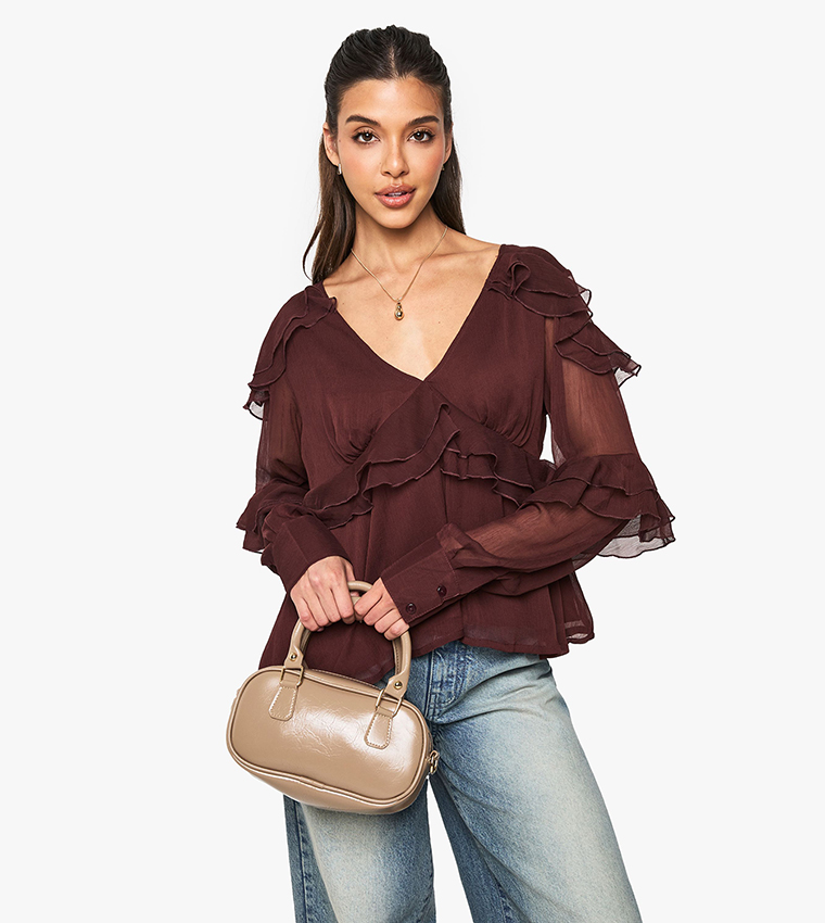 Ruffle Chiffon Long Sleeves Top