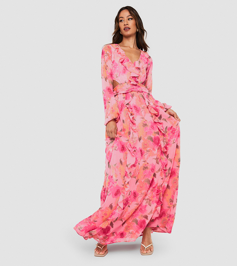 cowl ruffle maxi dress Embellished Cowl-Neck Ruffled Gown Dress in Black - 4