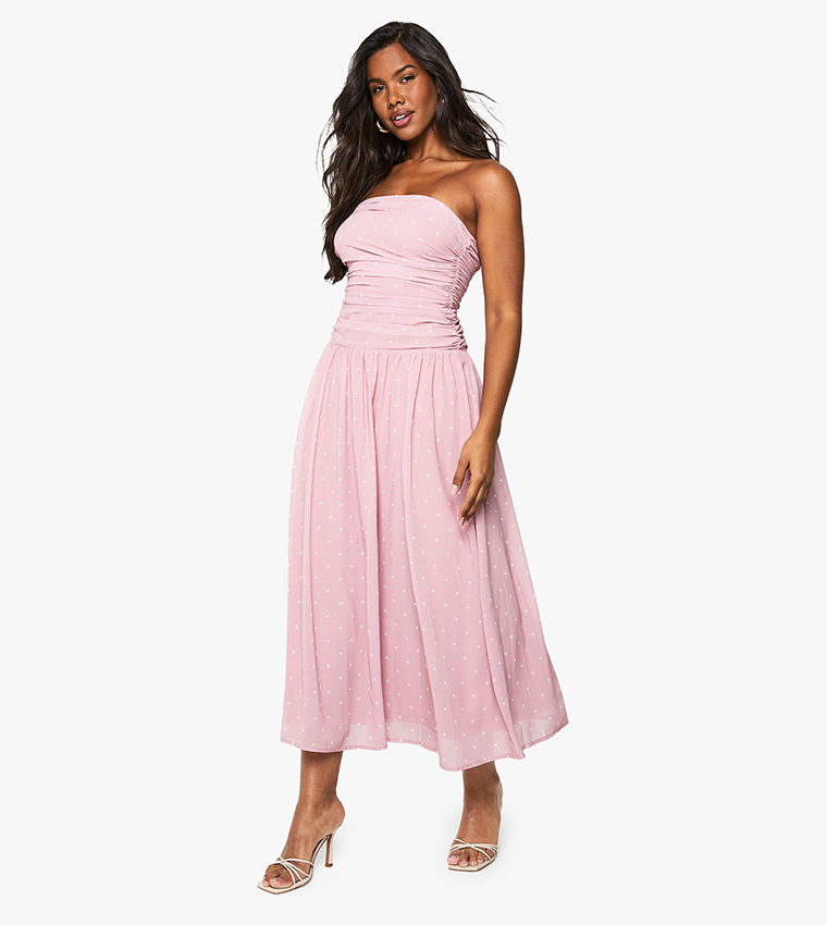 Chiffon Polka Dot Bandeau Midaxi Dress