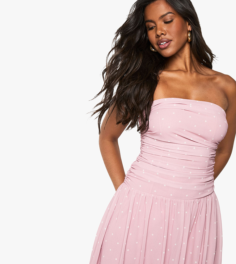 Chiffon Polka Dot Bandeau Midaxi Dress