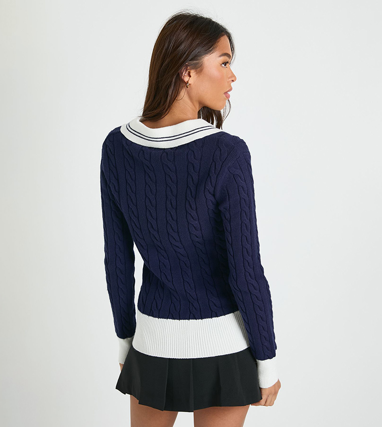 boohoo  V-neck Sweaters - Navy V-neck Sweaters