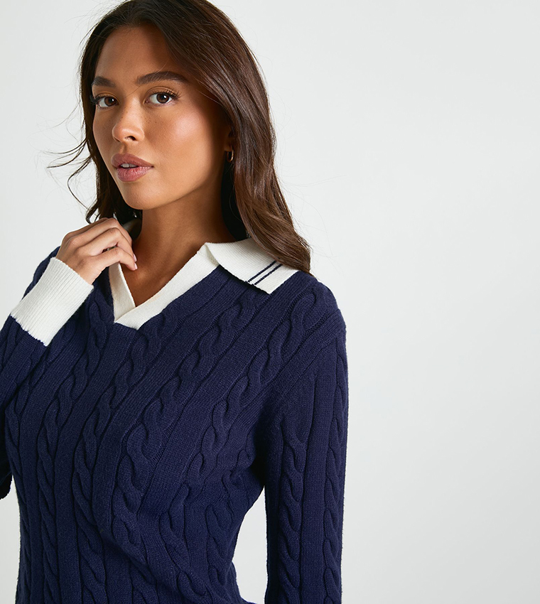 boohoo  V-neck Sweaters - Navy V-neck Sweaters