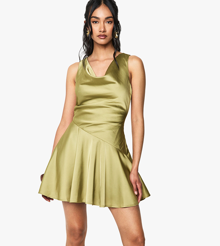 Satin Cowl Neck Mini Dress