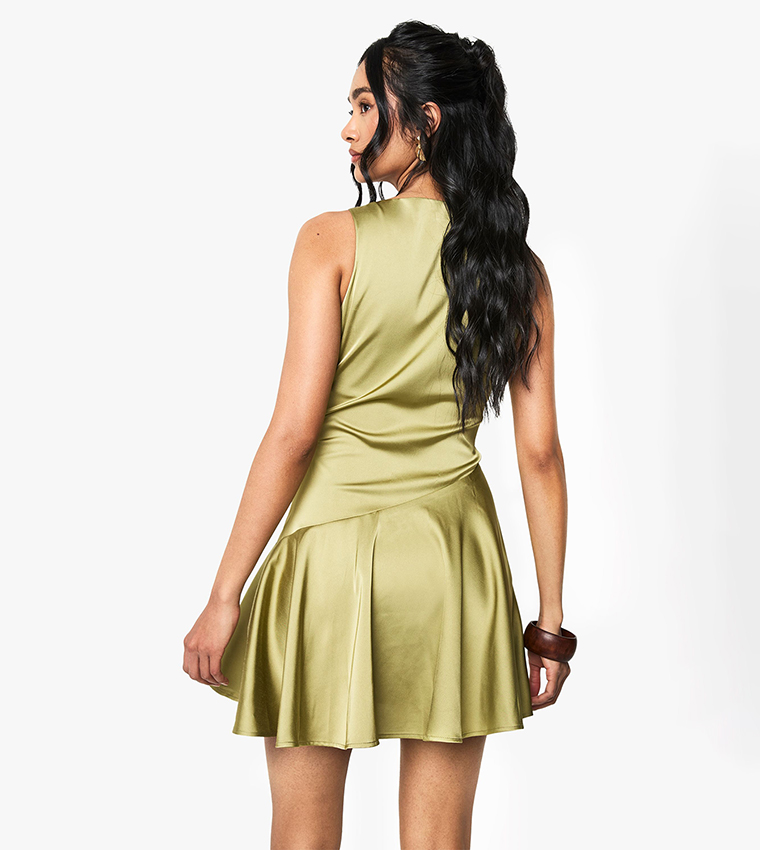 Satin Cowl Neck Mini Dress