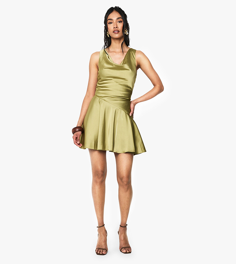 Satin Cowl Neck Mini Dress