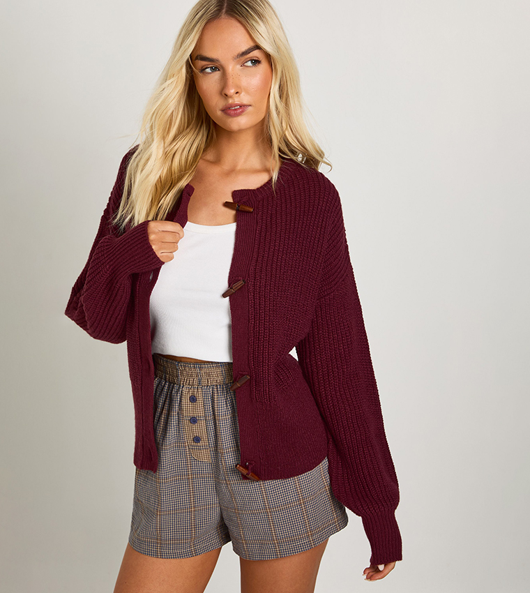 Toggle Button Crew Neck Knit Cardigan