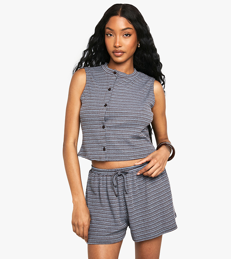 Striped Jersey Asymmetric Button Sleeveless Top