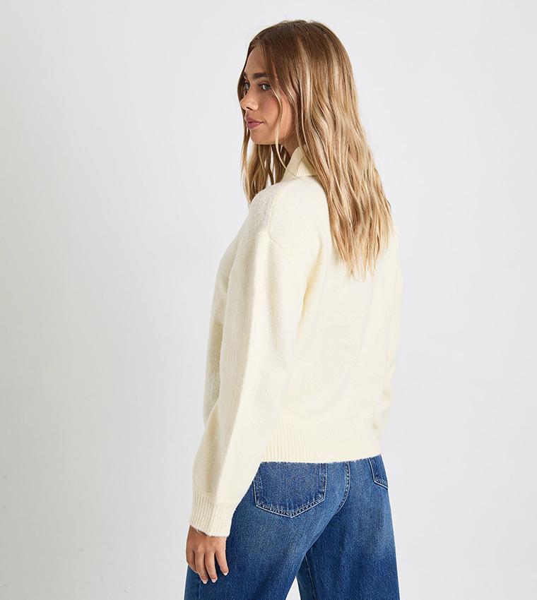 Collar Detail Soft Knit Oversized Knitted Jumper