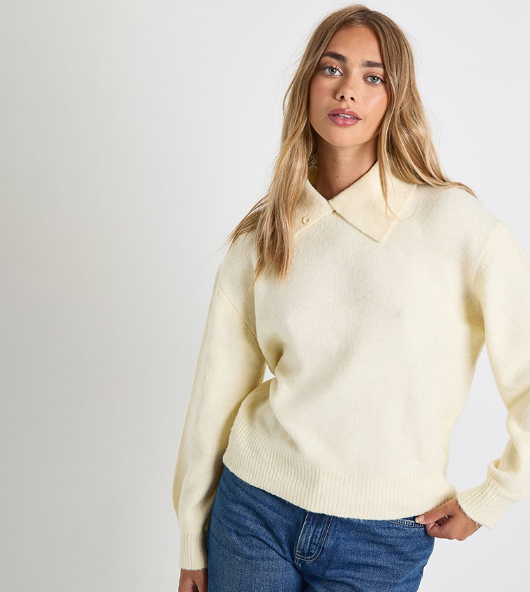 Collar Detail Soft Knit Oversized Knitted Jumper