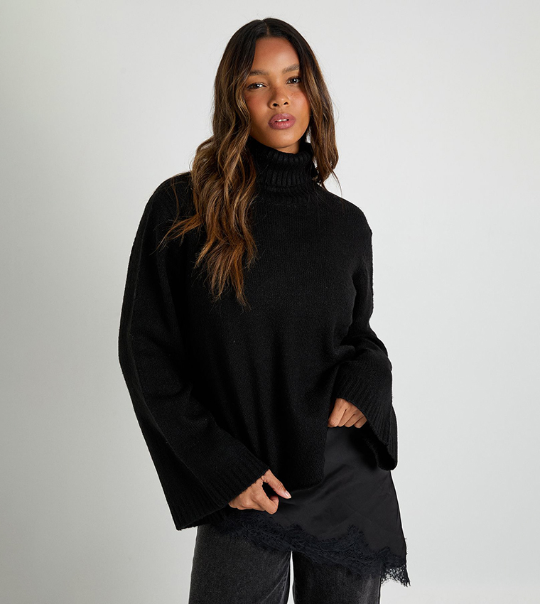 بوهو  سترات بياقة سلحفاة - أسود Turtle neck Sweaters
